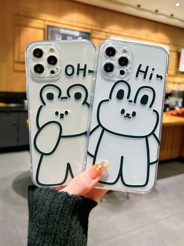 2pcs/set Cute Cartoon Bear & Rabbit Clear Phone Case Cover Compatible With Iphone, Shockproof