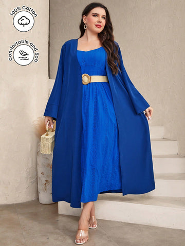 Plus Solid Cami Dress Without Belt And Cape