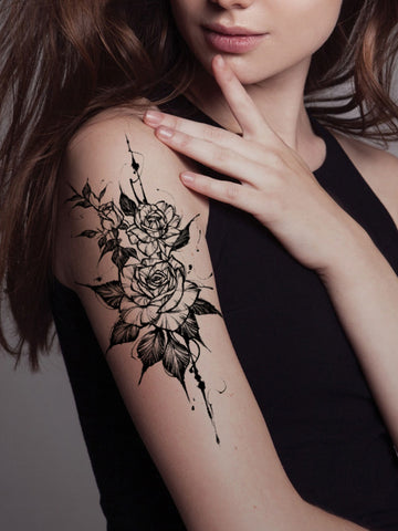1pc Temporary Tattoo Sticker With Rose Pattern, Waterproof Large Transfer Arm Sticker For Men And Women