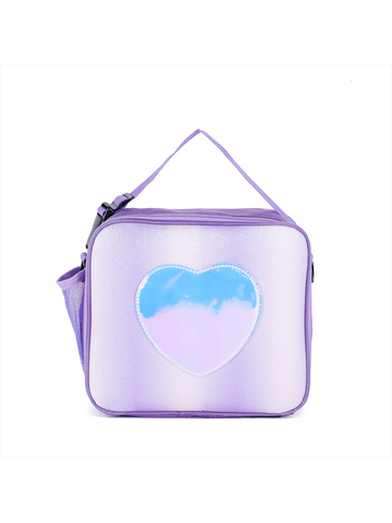 Heart & Glitter & Rainbow Color Insulated Lunch Bag For Picnic & Ice Pack With Simple Shoulder Strap For Teenage Girls