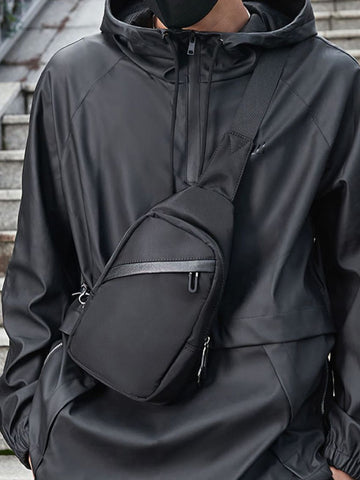 Minimalist Oxford Cloth Casual With Zipper Men's Chest Bag Solid Color Shoulder Bag, With Headphone Jack, For Men For Daily Messenger Bag Crossbody Bag Sling Bag