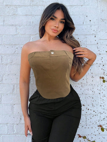 Solid Curved Hem Tube Top