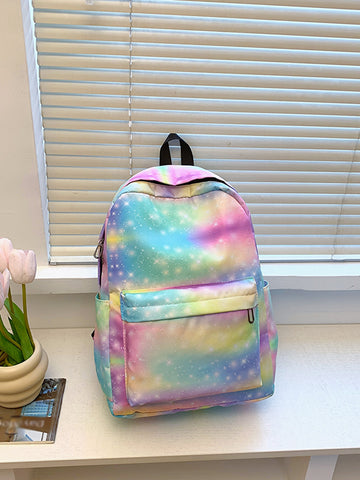 1pc College Style Rainbow Gradient Print Nylon Cartoon School Backpack, Teenage Students Book Bag For School Use