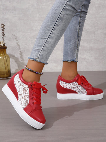Women's Trainers 2023 Spring & Autumn With Increased Height, Slope Heel, Small Size, Korean Style, Versatile, Thick-soled, Casual Shoes, White Sneakers, High Heels, Women's Single Shoes, Sports Shoes, Board Shoes, Small Size, Spring 2023 New Style, Popula