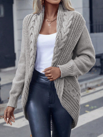 Solid Color Cable Knit Cardigan