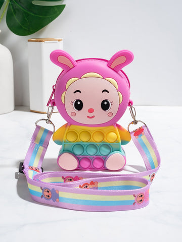 1pc Boys' Girls' Bunny Shaped Silicone Coin Purse With Zipper Closure Crossbody Bag For Daily Use