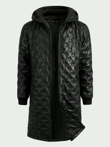 Men's Zip Up Loose Fitting Quilted Winter Coat With Hood