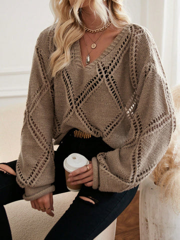 Drop Shoulder Pointelle Knit Sweater