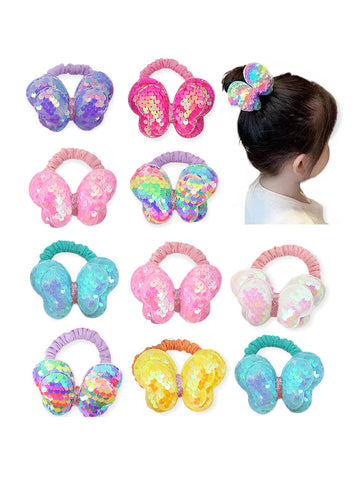 10pcs Gift Boxed Glittery Butterfly Bow Elastic Hair Ties For Girls, Ponytail Holders & Hair Accessories
