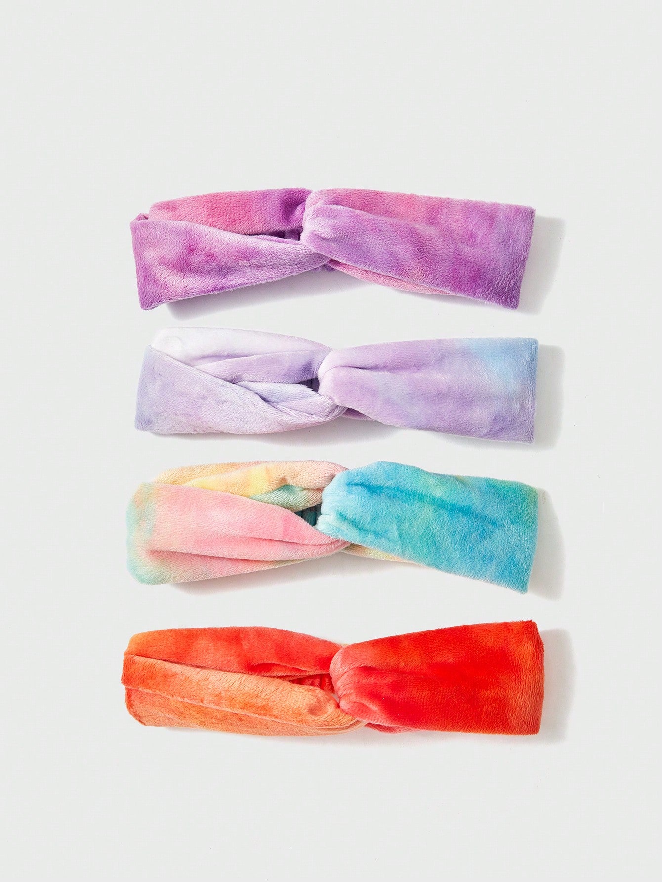 4pcs Autumn And Winter New Cute Short Plush Rainbow Tie Dye Crisscross Dual Tone Gradient Color Hairbands For Girls Daily Simple Face Washing And School