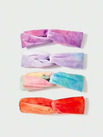 4pcs Autumn And Winter New Cute Short Plush Rainbow Tie Dye Crisscross Dual Tone Gradient Color Hairbands For Girls Daily Simple Face Washing And School