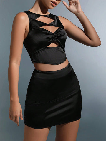 Cut Out Front Crop Tank Top & Bodycon Skirt
