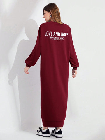 Slogan Graphic Drop Shoulder Sweatshirt Dress