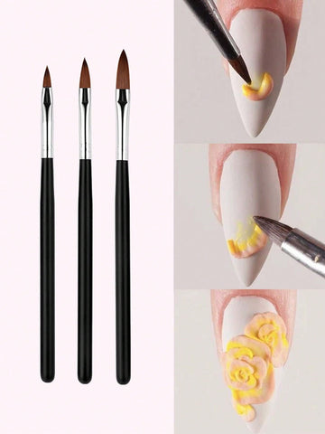3pcs/set Nail Art Drawing Brush Pen Set, Including Line Brush, Flat Brush And Draw Pen, Ideal For 3d Nail Art, Gel Nail Polish, Nail Printing Design And More, Manicure Tool Kit