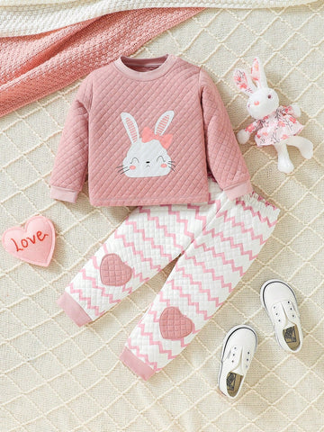 Baby Girl Cartoon Graphic Quilted PJ Set