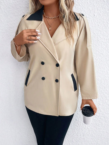 Plus Two Tone Double Breasted Trench Coat