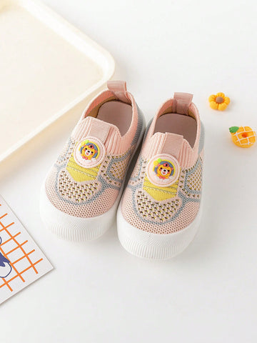 Baby Boys' And Girls' Breathable Mesh Walking Shoes, Cartoon Design Anti-slip Soft Bottom Sneakers With Socks For Summer
