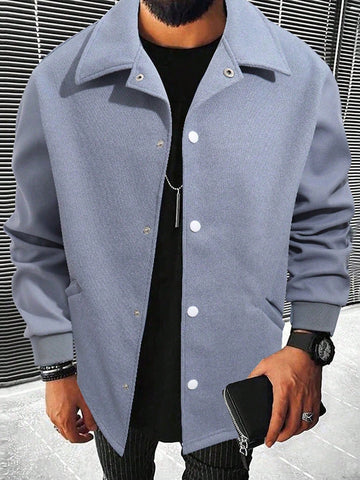 Men 1pc Solid Button Front Overcoat