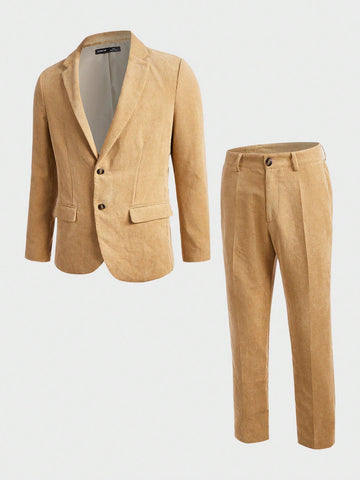 Men Lapel Neck Flap Detail Blazer & Suit Pants