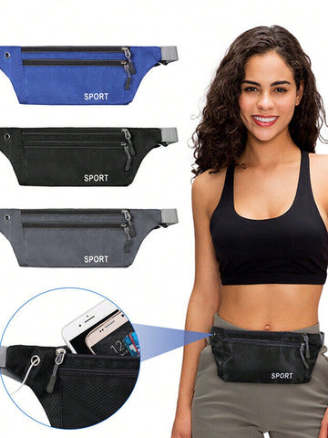 (3pcs/pack) Unisex Waist Bag For Outdoor Sports Such As Running, Fitness. Waterproof Phone & Coin Bag. Colors: Black, Deep Blue, Gray