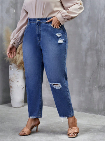 Plus Ripped Raw Cut Tapered Jeans