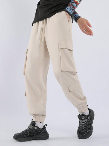 Loose Fit Men's Cargo Pants With Flap Pockets And Side Pockets