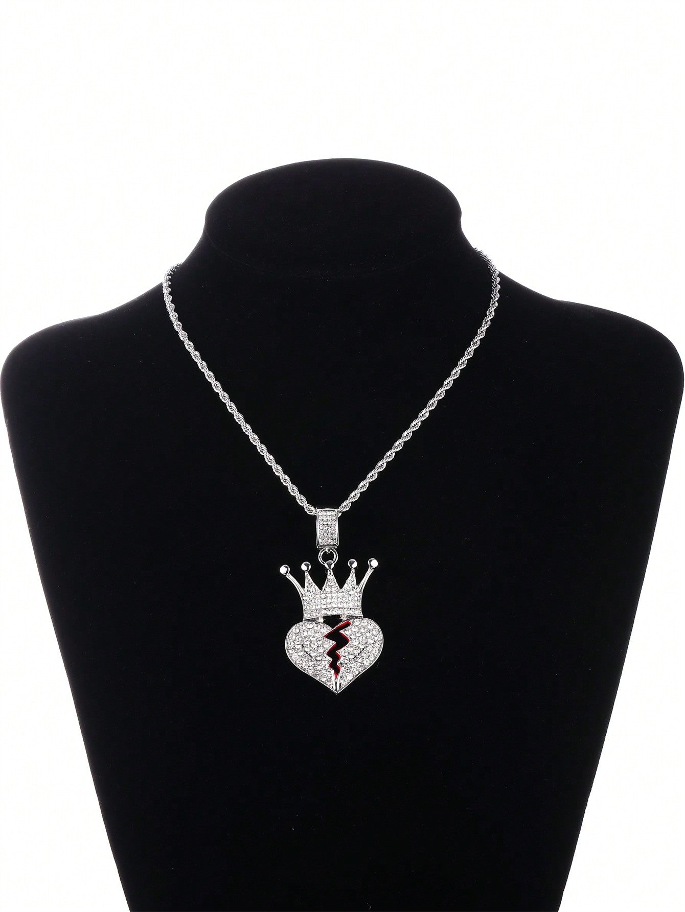 European And American Trendy Accessories, Crown & Broken Heart Pendant With Love Wound Design, Unisex Fashionable Multilayer Chain Necklace Set, Silver/gold Plated, Red Oil Drop Process, Full Drill, 20inch, For Daily Wear Or Festival Gift
