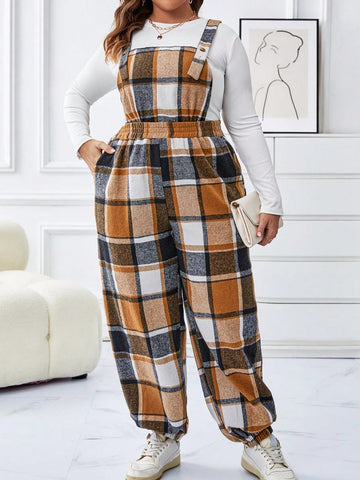 Plus Plaid Print Overall Jumpsuit Without Tee