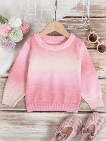 Baby Girl Ombre Round Neck Sweater