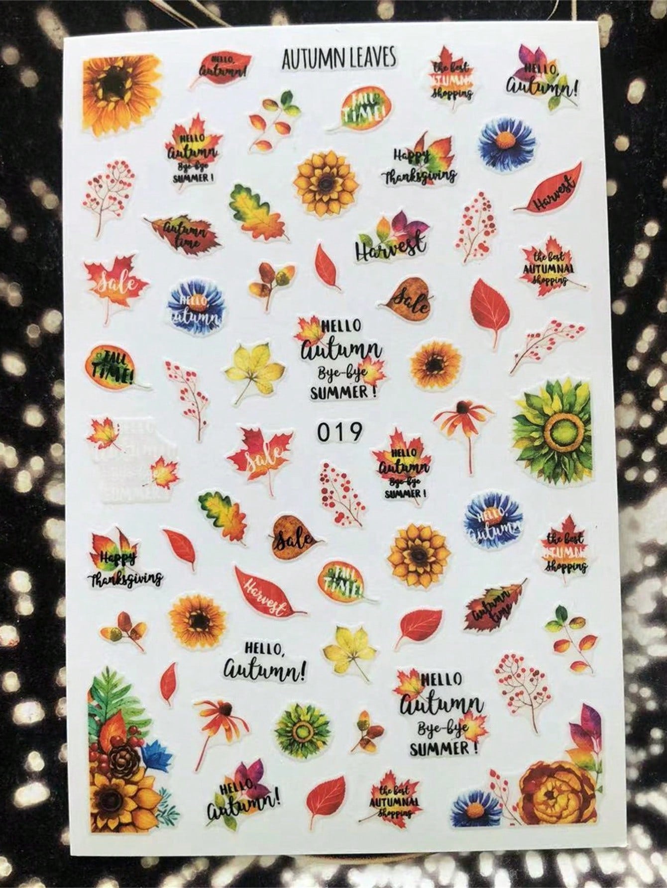 019 Sunflower & English Letter & 3d Flower Design Nail Sticker Slider, 1 Sheet