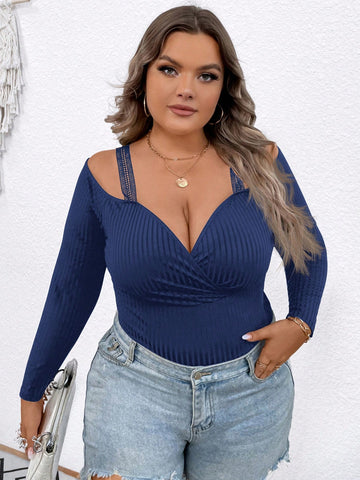 Plus Cold Shoulder Ribbed Knit Tee