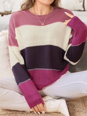 Plus Colorblock Drop Shoulder Sweater