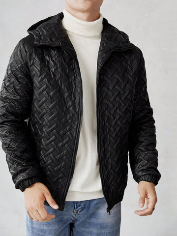 Men's Hooded Quilted Zipper Coat With Loose Fit