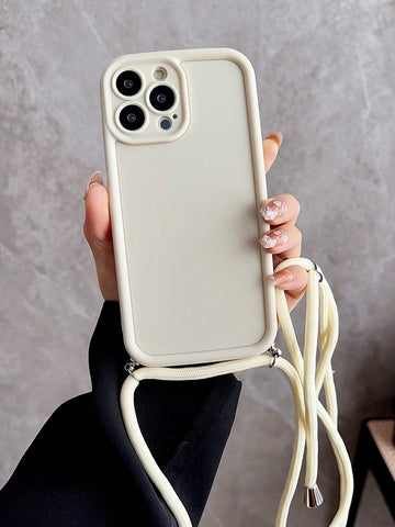 1pc Solid White 3d Frame Anti-drop + Hanging Rope Phone Case Compatible With Iphone