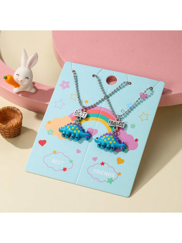 2pcs Children's Best Friends Cartoon Dinosaur Pendant Necklaces, Suitable For Friendship Gifts, Parties, Holidays