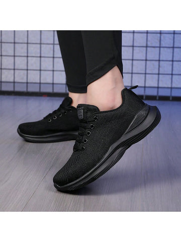 Women's Comfortable & Breathable High-elastic Flying Woven Sneakers, Round Toe Low Top Lace-up Casual Sports Shoes For All Seasons