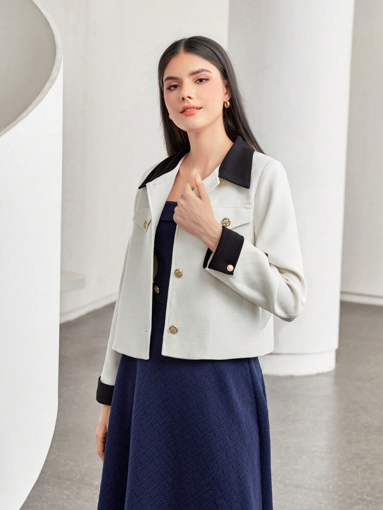 Contrast Collar Button Front Jacket