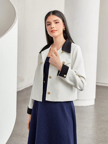 Contrast Collar Button Front Jacket