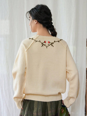 Floral Embroidery Raglan Sleeve Sweater
