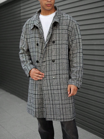 Loose Fit Men's Plaid Double Breasted Overcoat