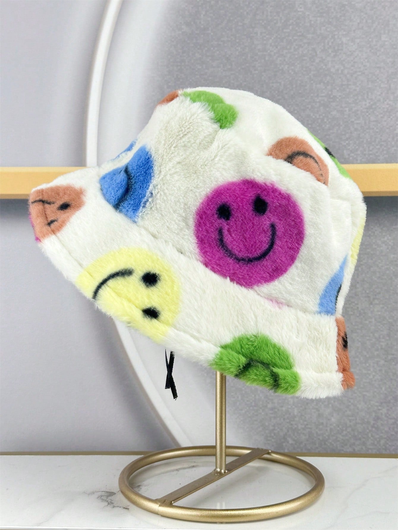 1PC Women Smiling Face Pattern Fluffy Hat Warm Fisherman Hat for Daily Life, Dating Campus And Trips Teacher Mom Gifts