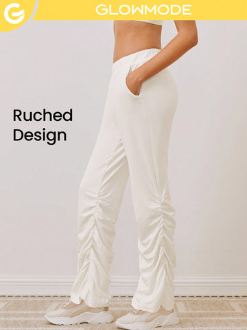 Soft Thin Terry Ruched Low Rise Flare Pant With Pocket