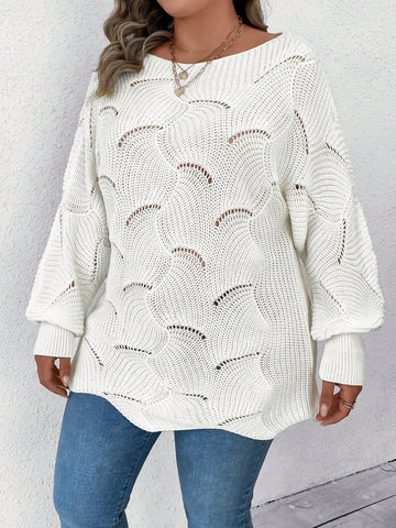 Plus Pointelle Knit Batwing Sleeve Sweater