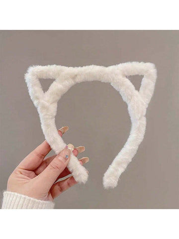 1pc Women's Hollow Out Fleece Cat Ear Headband For Autumn/winter Face Wash Makeup, Cosplay Cat girl, Or Daily Use