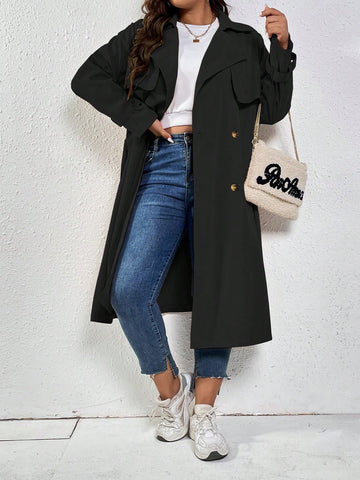 Plus Double Breasted Trench Coat