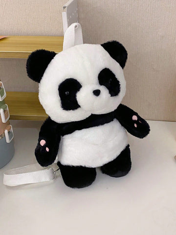 1pc Cute Cartoon Panda Plush Zipper Closure Backpack, Unisex, Suitable For Fall And Winter Daily Use