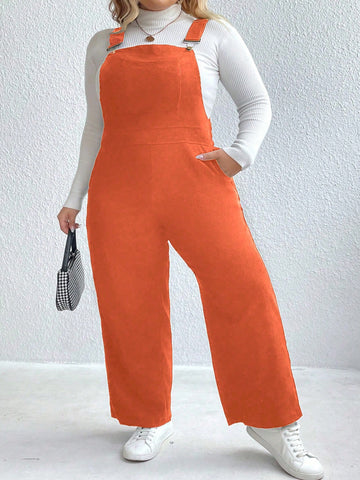 Plus Solid Slant Pocket Overall Jumpsuit Without Tee