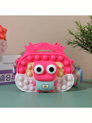 1pc Pink Children's Crossbody Bag, Cartoon Big Eye Frog Shape, Soft Comfortable Wear-resistant Silicone Material, Lovely Kids Shoulder Bag And Coin Purse