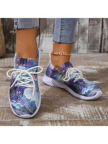 Women's Breathable Knitted Sports Shoes, Lightweight Low-cut Lace-up Shoes, Women's Comfortable Walking Shoes