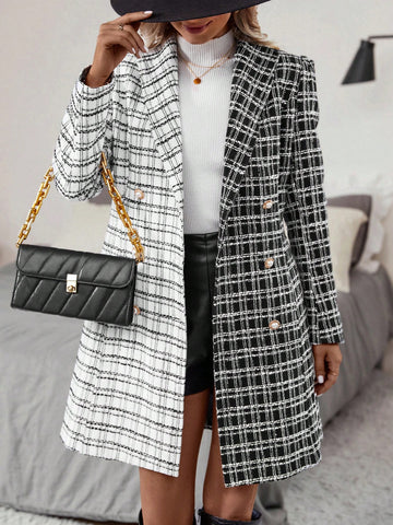 Plaid Pattern Double Breasted Overcoat